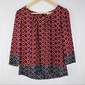 Rachel Rachel Roy Pleated Red Pattern Zipper Top Medium